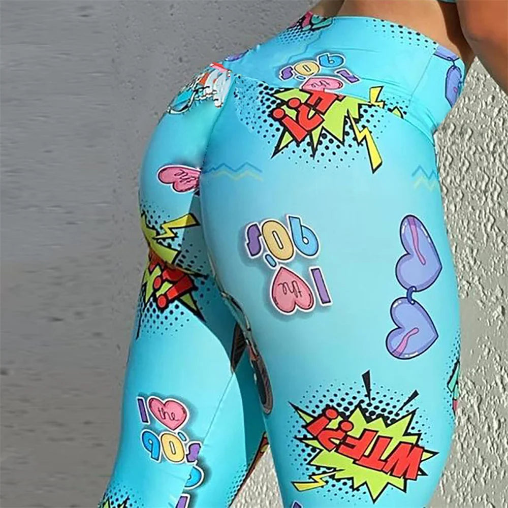 FCCEXIO New Cartoon Print High Waist Leggins Fitness Sexy Women Leggings Tights Running Workout Pants Push Up Gym Leggings